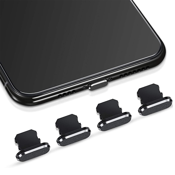 4 Stycken Anti-Dammpluggar Kompatibla med iPhone 11, iPhone 12 Skyddar Laddningsdammskydd Kompatibla med iPhone 11, 12, Pro, Max/X/XS/XR, 7, 8 Black