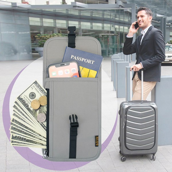 Resväska med RFID-blockering, resehalsväska passfodral för kvinnor och män, lätt att dölja reseväska