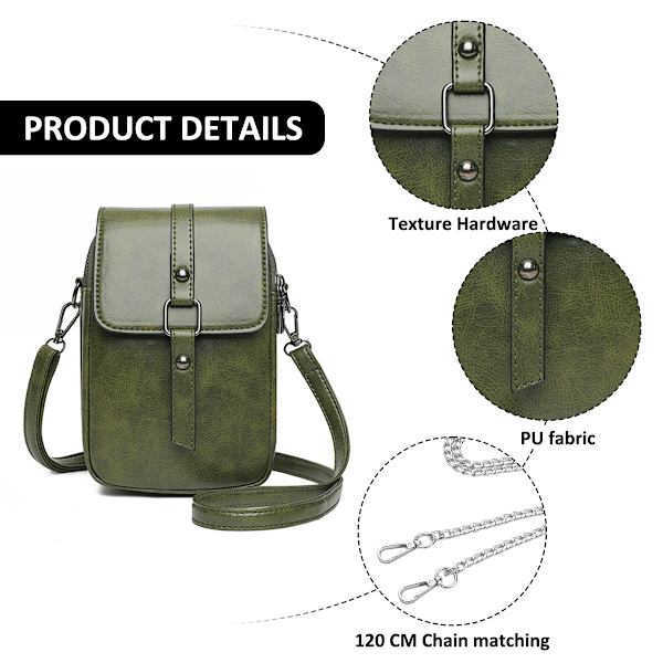 Pieni nahkainen crossbody-puhelinlaukku naisille, matkapuhelimen olkalaukut korttilompakko, matkapuhelin jopa 6,5 tuumaa, laukun koko 20*13*6cm
