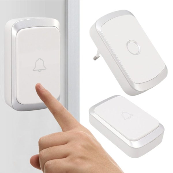 Silver Vattentät Dörrklocka, Trådlös Dörrklocka med Justerbar Volym för Hemmakontor, Lång Räckvidd Dörrsensor (Enkel Plug-in Installation)