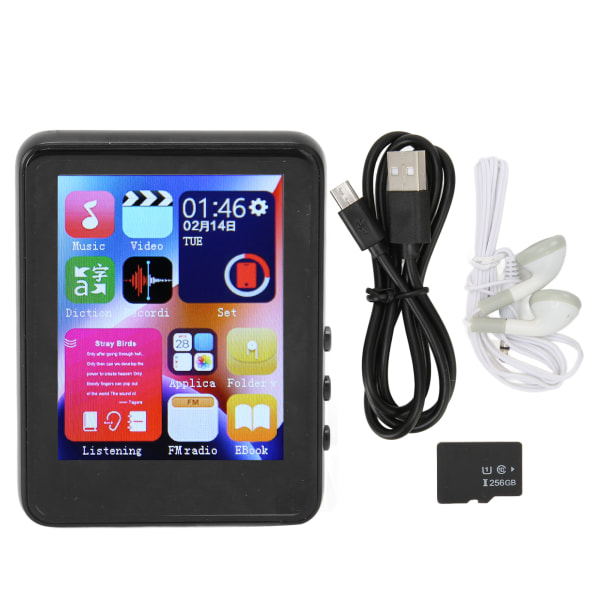 MP3-spelare 2,4 tum full touch-skärm HD brusreducering 4 GB stöd FM-radio inspelning Bluetooth 5.0 musikspelare för dagligen