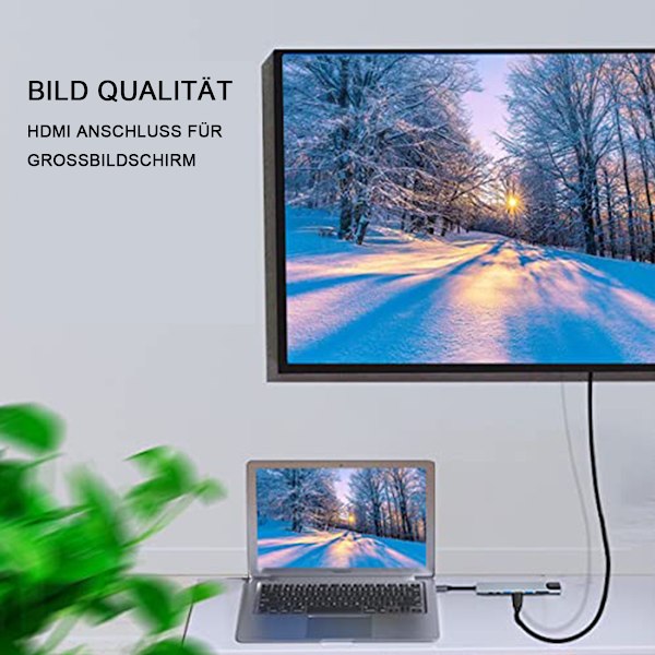 Multifunktionell USB C Hubb, 4K HDMI-adapter för MacBook Pro, Chromebook och mer, med Ethernet 100M, PD-laddning, SD-kortläsare, TF-kortplats,