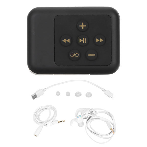 Vandtæt MP3-afspiller Multifunktionel HiFi Stereo Støjreduktion Bagklips MP3 Musikafspiller til Svømning Dykning Sport Sort