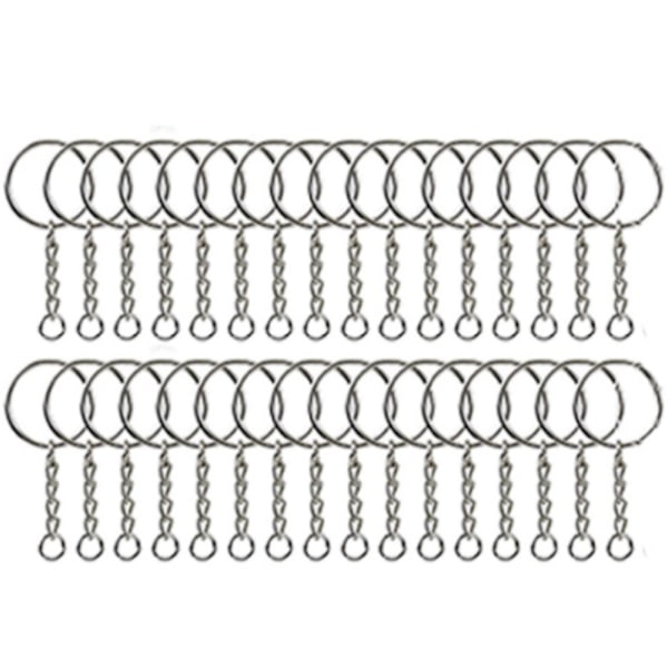 32 kpl avaimenperän vanne setti, Mini Split Jump Ring ketjulla, Pyöreä metalli hopea avaimenperät, Ruostumaton teräs avaimenperän renkaat DIY taidekäsityöhön, Käsityöt Orn