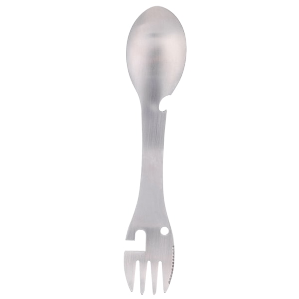 Bärbar Multifunktionell Utomhusspork, Premium Rostfritt Stål 5 i 1 Redskap med Sågtandad Skärare, Kompakt Design för Camping Picknick Vandring,