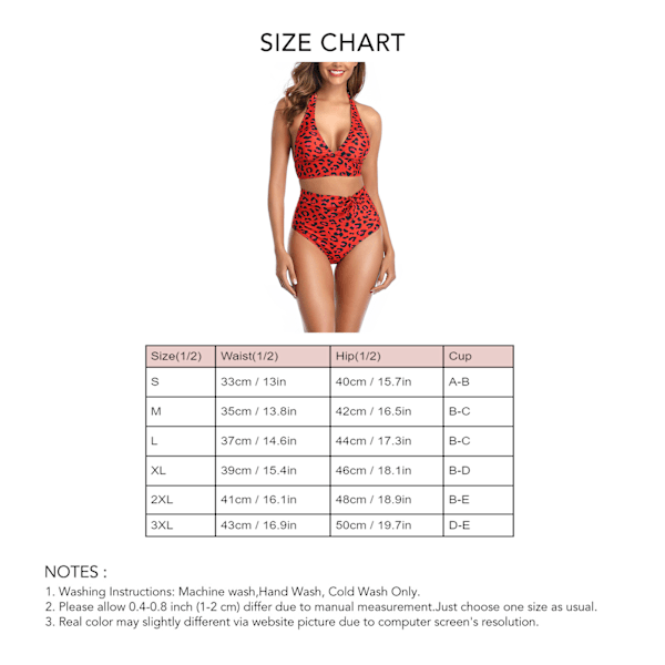 2 st Kvinnor Baddräkt Leopardtryckt Hög Midja Baddräkter Halter String Bikini Set Röd XL