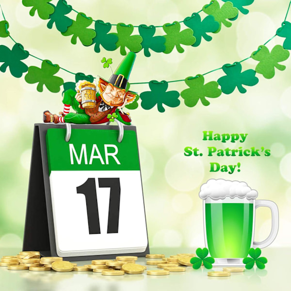Lyckobringande Dekoration För St. Patricks Day, Filt Shamrock Party Girlang Fyrklöver Banner Mossgrön Snöre, Fleranvändning Vikbar