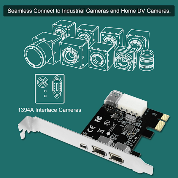 Högpresterande PCI-Express FireWire-adapterkort, kompatibelt med IEEE 1394-standarder, Hot Swapping, Windows Mac-kompatibelt, Tre externa 1394A