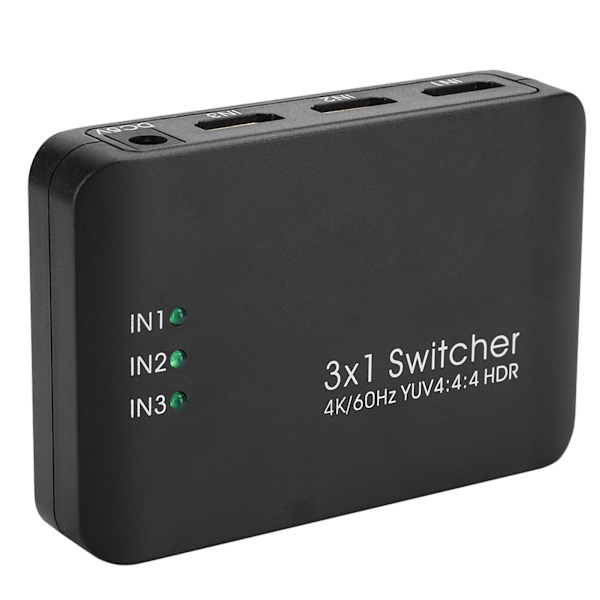 3x1 4K HDMI 2.0 Switcher HD IR Fjernbetjening Splitter Adapter med LED-indikator