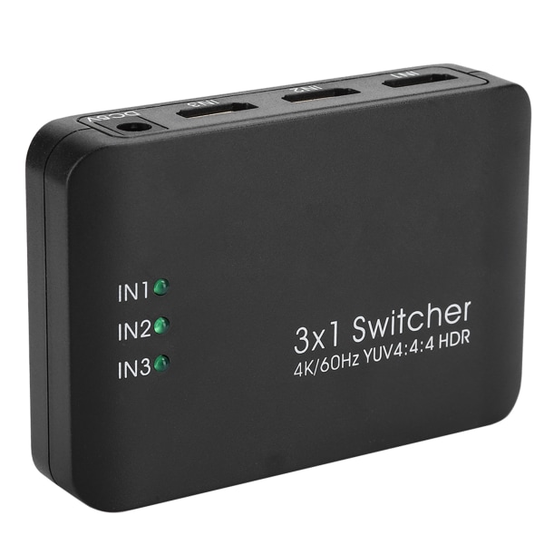 3x1 4K HDMI 2.0 Switcher HD IR Fjernkontroll Splitter Adapter med LED-indikator