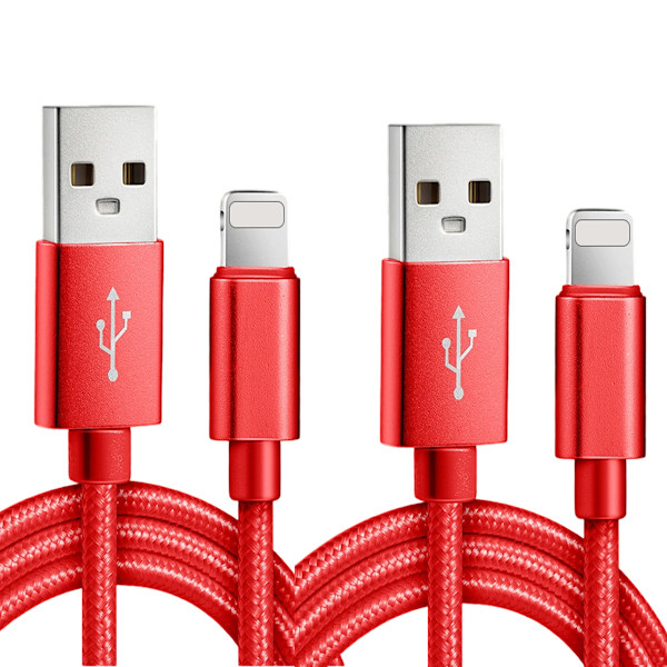 2 kpl iPhone-datakaapeli - Punainen nylonkaapeli - Apple - 2 m (paljas)