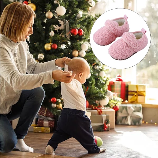 1 par Unisex Barn Toddler Tofflor Strumpor, Konstgjorda Ulltofflor med Halkfri Gummisula (Inre längd 13.5cm) pink 13.5cm