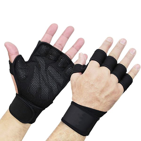 1 par halvfingerhandskar med handledsskydd, tjocka silikonhandskar för fitness, cykling och lyftning