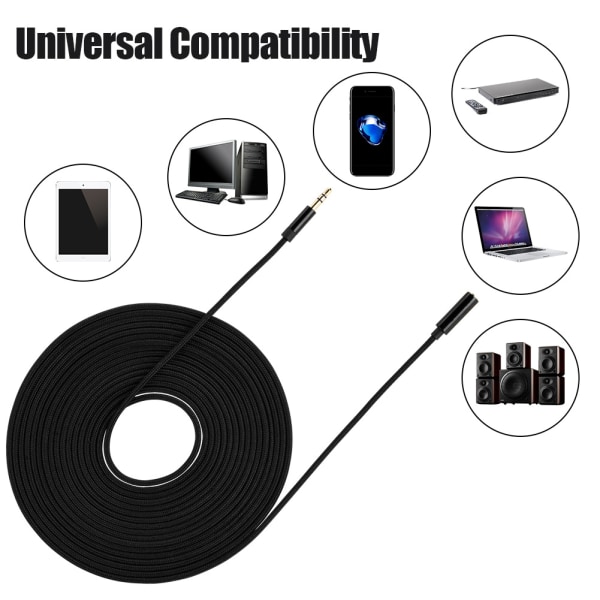 Stereo-jatkokaapeli 3,5 mm:n stereoliitin uros-naaras tietokoneelle/kannettavalle/puhelimelle (5 m)