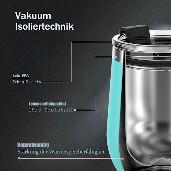 Livsmedelsgodkänd Vinglas i Rostfritt Stål, Isolerad Portabel Okrossbar Presentuppsättning, Lättstädade Multifunktionella Koppar för Varma och Kalla Drycker, Läcksäkra Lock