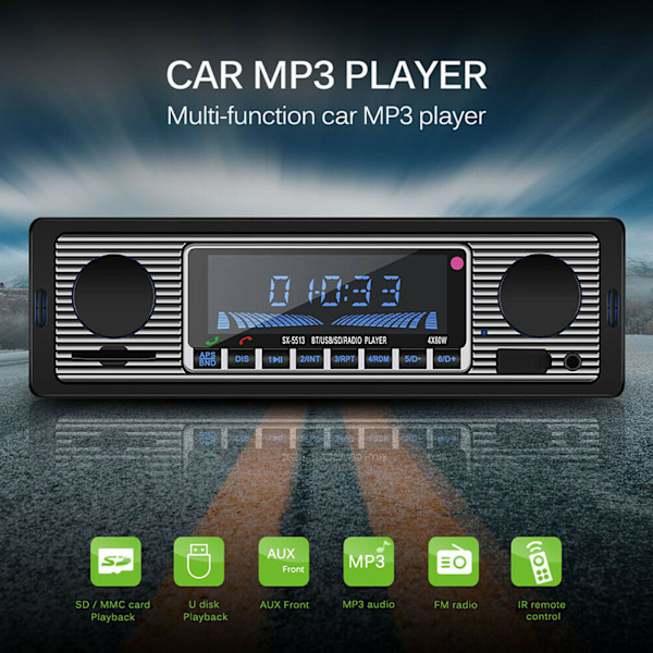Auto Bluetooth Radio Classic Auto Stereo MP3-soitin USB-SD-AUX-FM-liitännällä (12 V)
