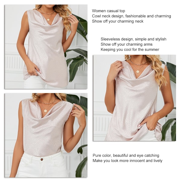 Sommartopp för kvinnor, vattenfallsringning, ärmlös, lös, ledig, elegant, enkel tanktopp, rosa S