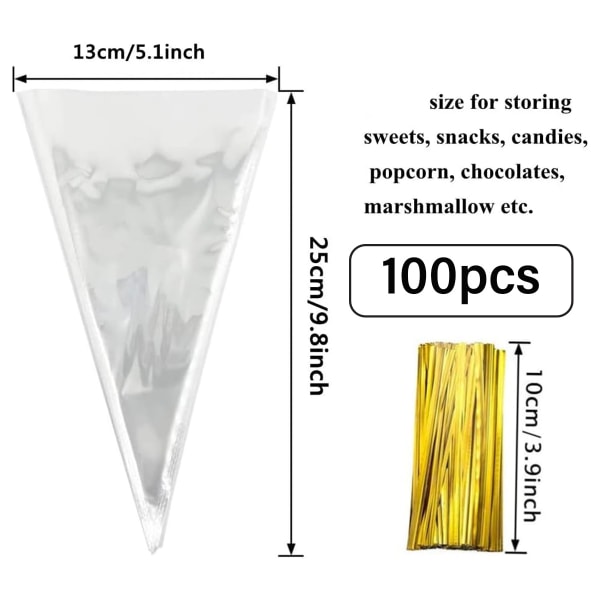 100 koniska påsar godispåsar presentpåsar med 100 slips för sötsaker chokladgodis