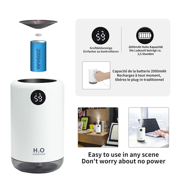 Ultratyst Mini Luftfuktare För Hem, Kontor Eller Bil, Genomträngande Sval Dimma, LED-Luftfuktare, Lindrar Nervositet, Lugnar Torr Hud, Automatisk Avstängning