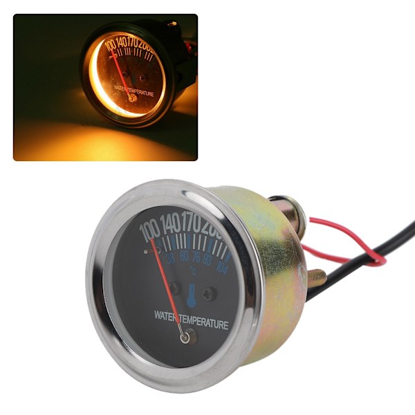 Metallbil 52mm mekanisk vattentemperaturmätare 38-104℃ 12V gult ljus