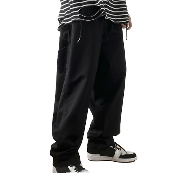 Fickor Herr Oversized Byxor Bakfickor Lös Oversized Rak Långbyxa för Herr Dejting Svart XL