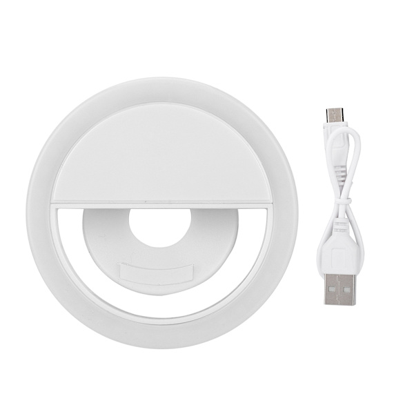 USB-opladning Selfie LED-lys Bærbar telefon Selfie-lampe Lysende klipslampe til iPhone (hvid)