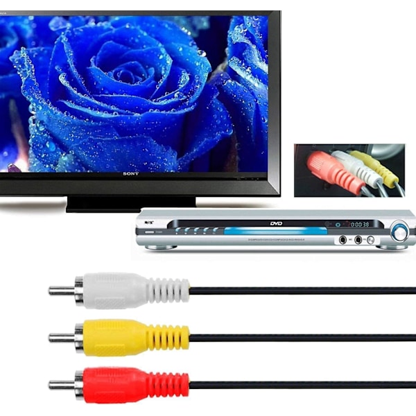 HDMI - RCA TV-kaapeli, HDMI-uros - 3 RCA-uros AV-kaapeli, video- ja äänikomponenttimuunninadapteri, 1080P-kaapeli HDTV:lle, musta, 1,5 m