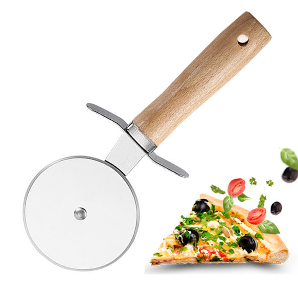 Pizza Cutter i Perfekt Storlek, Rostfritt Stålhjul Med Trähandtag Och Non-Stick Roller, Designad För Enkel Skärning Och Säker Användning