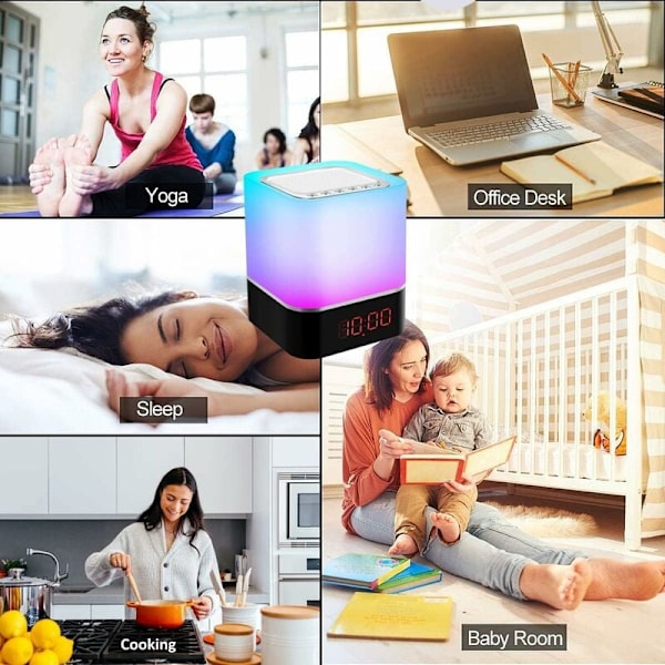 Multifunktionell enhet, innovativ Bluetooth-högtalare med beröringssensor LED-lampa för vardagsrum sovrum, bärbar väckarklocka MP3-spelare med dimfunktion