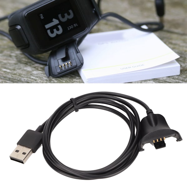 Laderstasjon for løpeklokke, PVC, 1 m lang, strekksikker ladekabel for TomTom Spark Runner 2/3