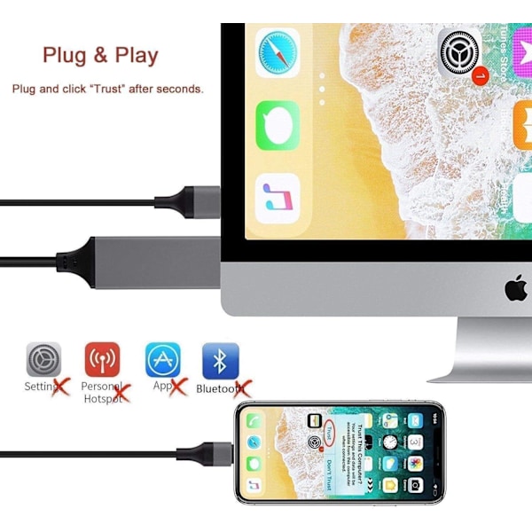 Apple MFi-certifierad Lightning till HDMI-adapter, Digital AV-adapter med hög upplösning för sömlös streamingupplevelse och bred enhetskompatibilitet