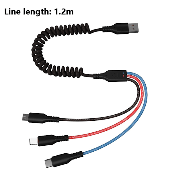 Multiladdningskabel Nylon Flätad Flera USB Snabbladdningskabel Adapter Typ C Micro USB Port Anslutningar Kompatibel Mobiltelefoner Surfplattor och Mer