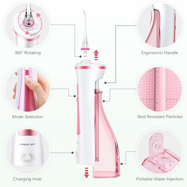 IPX7 Vattentät Vattenflosser för Tandrengöring, Anpassningsbara Lägen Oral Irrigator, Uppladdningsbart Batteri, Ergonomisk Design, Specialiserad