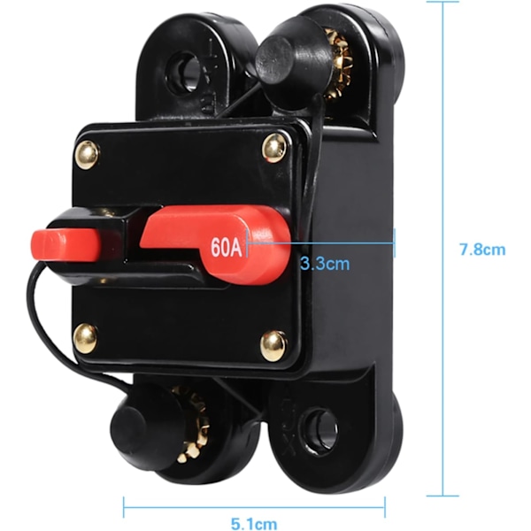 Selv-nulstillende afbryder til bil, marinebådssystembeskyttelse - 12V-24V (størrelse: 60A)