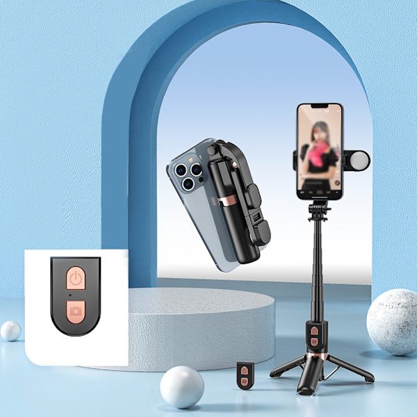Mini Selfie Stick, Bärbar Aluminiumlegering Selfie Sticks Stativ, med Trådlös Bluetooth Fjärrkontroll