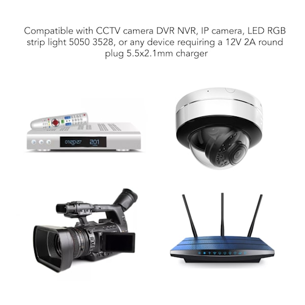 12V 2A extern strömförsörjningsadapter AC till DC lågspänning 3/4-stiftskontakt strömförsörjningsadapter för högtalare luftfuktare 100‑240V EU-kontakt
