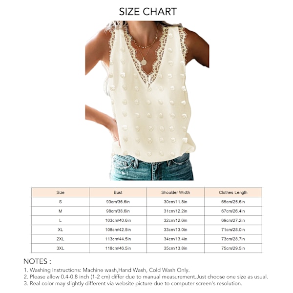Dam Spets V-ringad Tanktopp Sommar Mode Prickig Jacquard Dam Sommar Ärmlös Blus Topp för Daglig Dejt Resa Fest Aprikos XXL