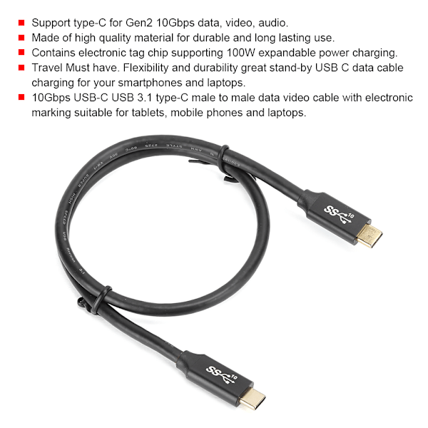 Type-C til Type-C datakabel med elektronisk identifikationschip Hurtig opladningsledning 10 Gbps