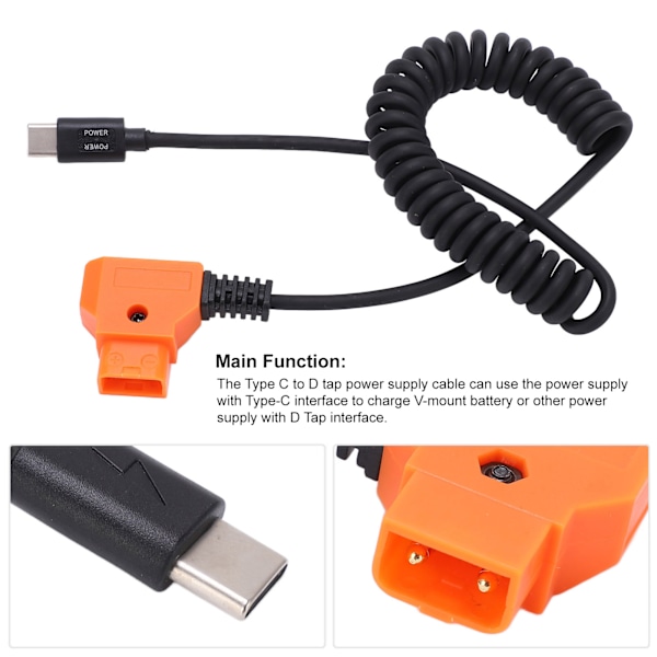 USB C Power Flexibel Kabel till D Tap Mobiltelefon Surfplatta Enhet för Digitalkamera Tillbehör
