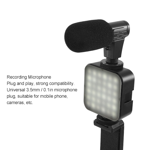 Videooptagelsesudstyr med stativmikrofon LED-lys 360° roterende smartphone Vlogging-sæt