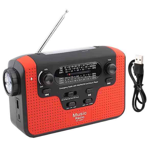 FM/AM/SW solardriven handvevradio med minneskortmusik för Bluetooth handsfree-samtal solcellsdriven FM-radio röd