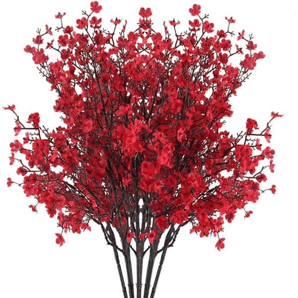 4 Buketter Babys Breath Konstgjorda Blommor Röd Real Touch Faux Gypsophila Bukett Falska Silkeväxter Dekor för Hem Bröllopsbuketter Blomsterarrangemang