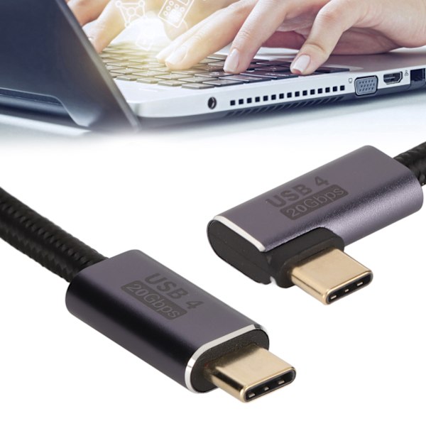 Type C til Type C Albue Datakabel 100W Rask Lading Slitasje Bestandig Gullbelagt Plug and Play USB-kabel for Bærbare Datamaskiner 100cm/39.4in