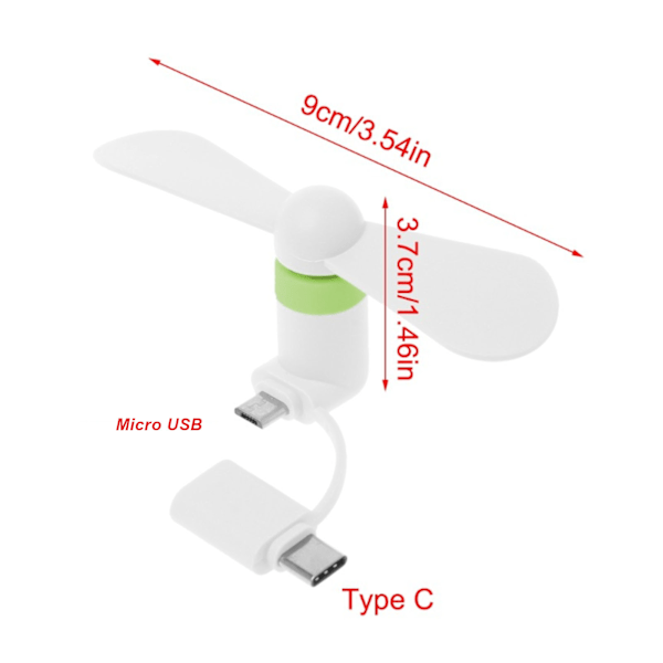 2 stk. Mini Mobiltelefon Blæser 2 i 1 Smartphone Blæser Kompatibel med Micro USB Type C Interfaces Hvid