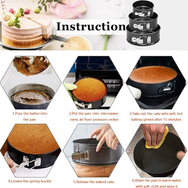 Rund inspiration springform kakform rund platt bas bakform läckagesäker non-stick kakformar 3 storlekar inkluderar