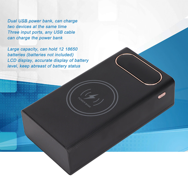 L12 Raskt Lading Edition DIY Power Bank Kit 12 18650 Batteriboks 22.5W Kablet med 15W TrådløsSvart