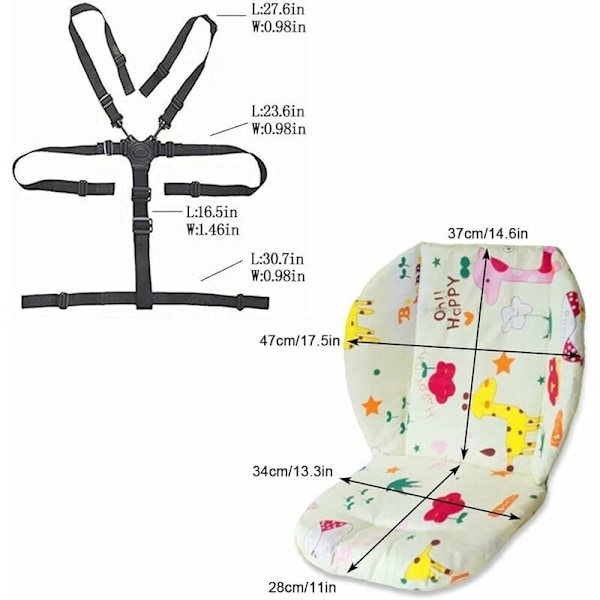 Kudde för barnstol, lätt och ventilerande sitsdyna för baby, fempunktssele för barnvagnar, matstolar, gungstolar, sitsar, bärselar,