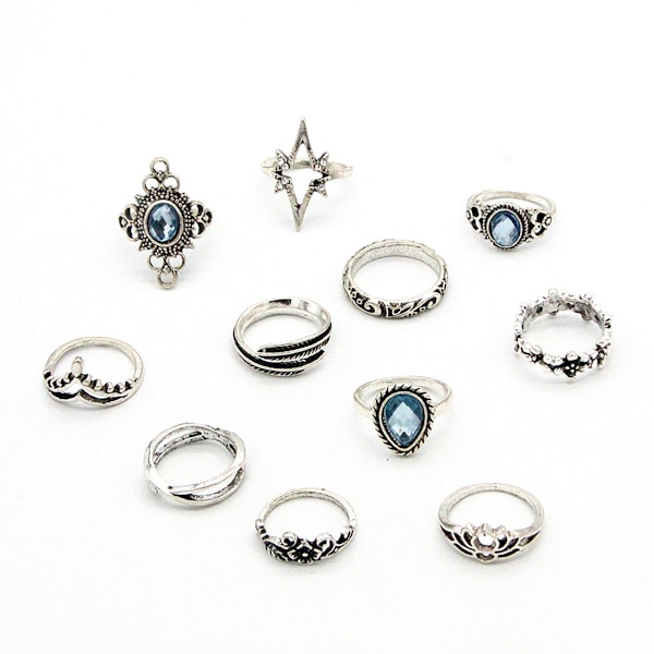 15 st Knuckle Stacking Rings för kvinnor Stackable Rings Set Boho Vintage Alloy Hollow Rings