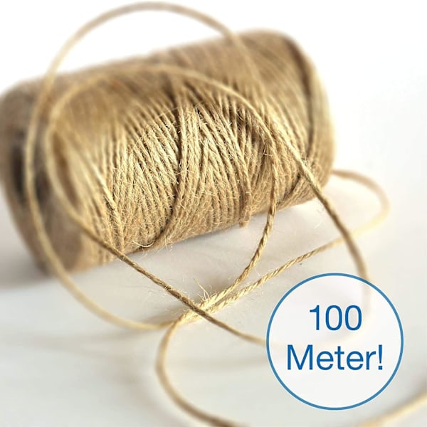 Pysselpresentförpackningssnöre, 100% naturlig jute fiber, miljövänligt biologiskt nedbrytbart rep för dekoration i lantlig stil, nötningsbeständigt lindningstråd