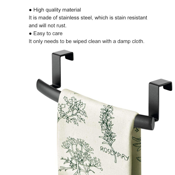 2 stk. håndkleholder svart hengbar slagfri spikerfri skapdør håndkleholder for hjem hotell 23CM